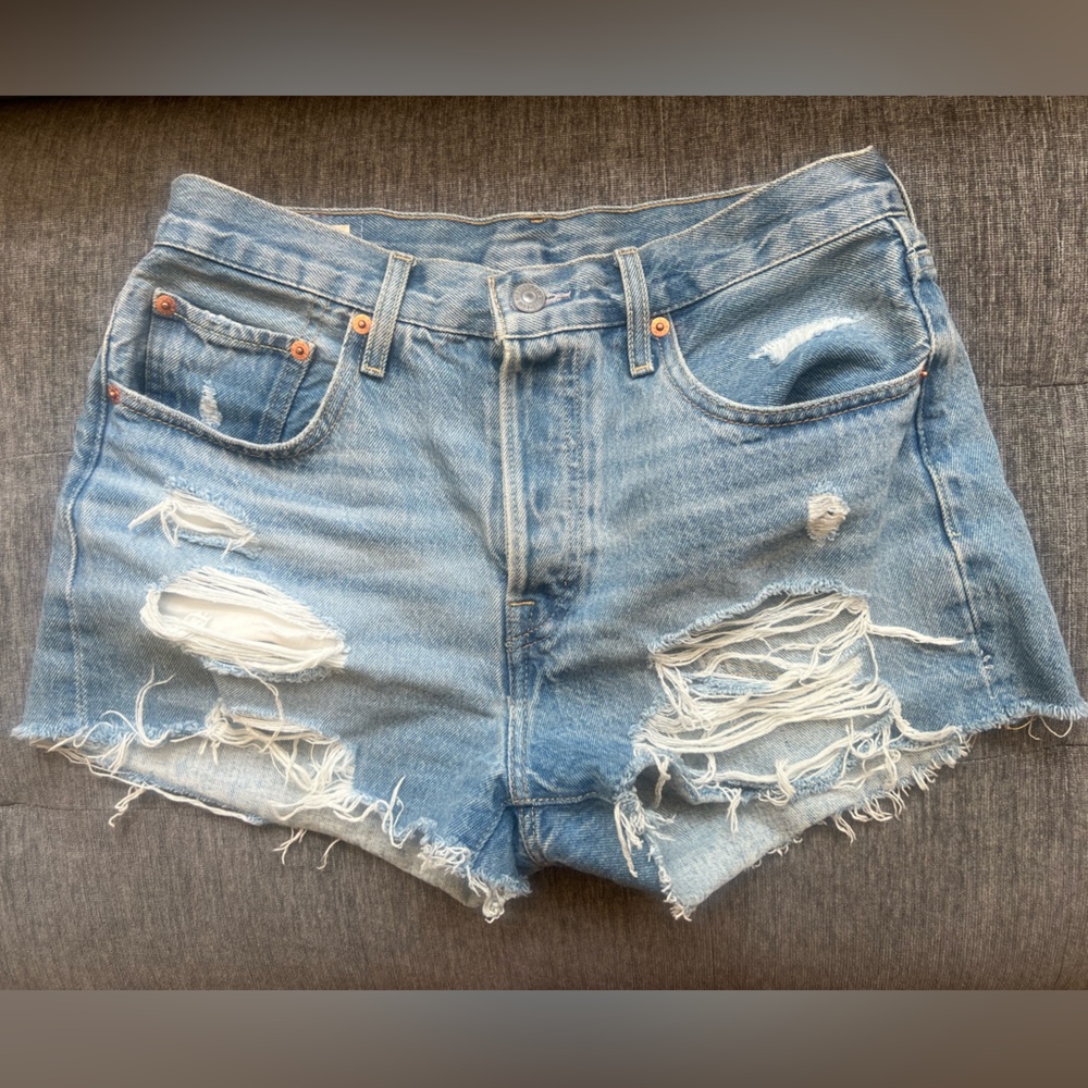 Distressed Blue Denim Shorts